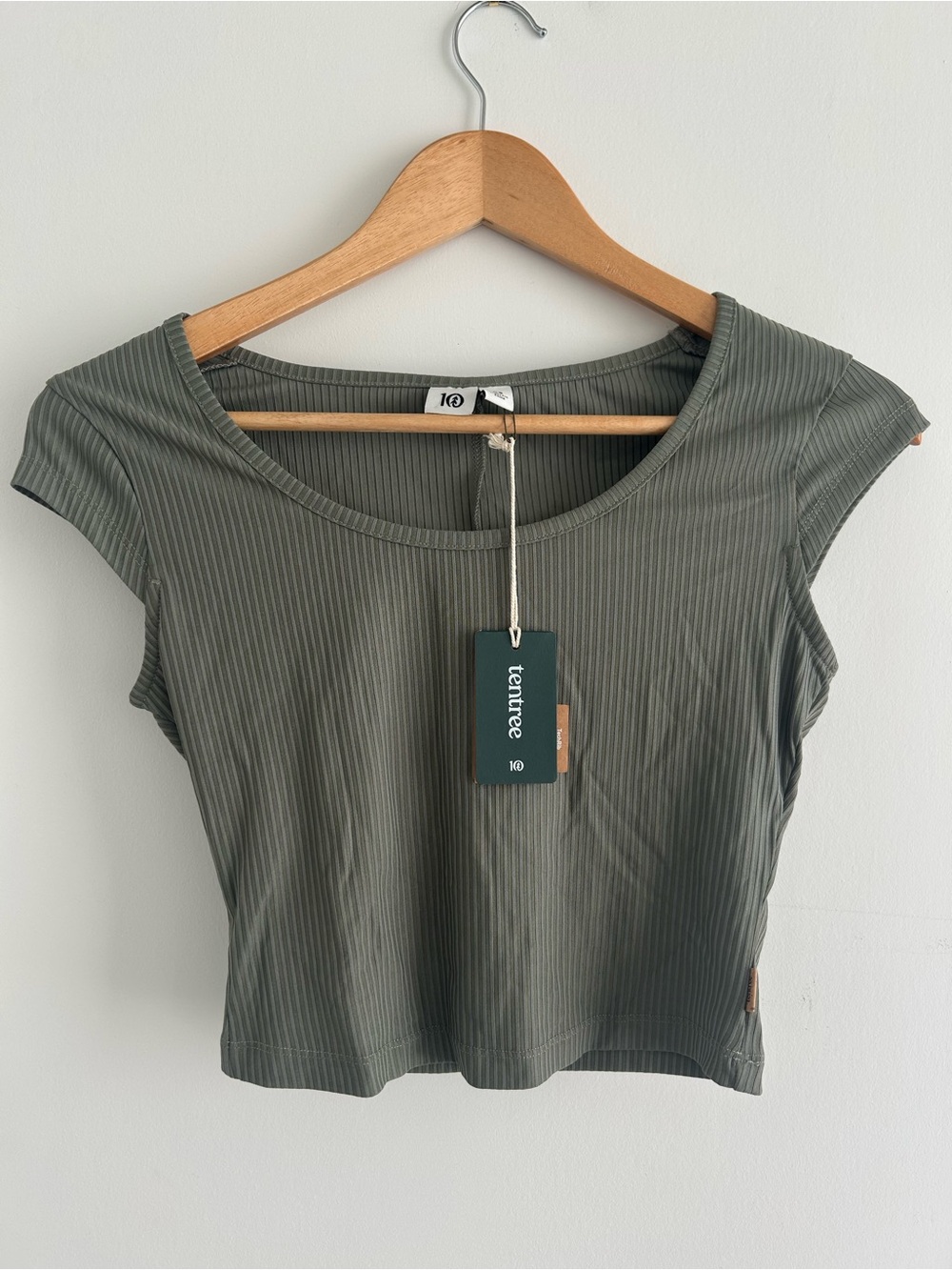 tentree Olive Ribbed Scoop Crop Top